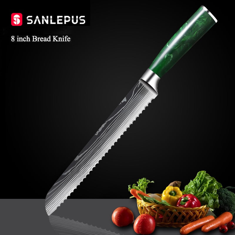 10-Piece Kitchen Knife Set – Laser-Engraved Damascus Pattern