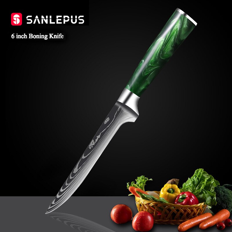 10-Piece Kitchen Knife Set – Laser-Engraved Damascus Pattern