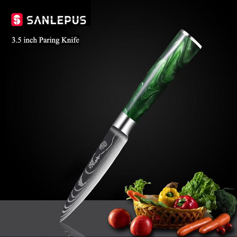 10-Piece Kitchen Knife Set – Laser-Engraved Damascus Pattern