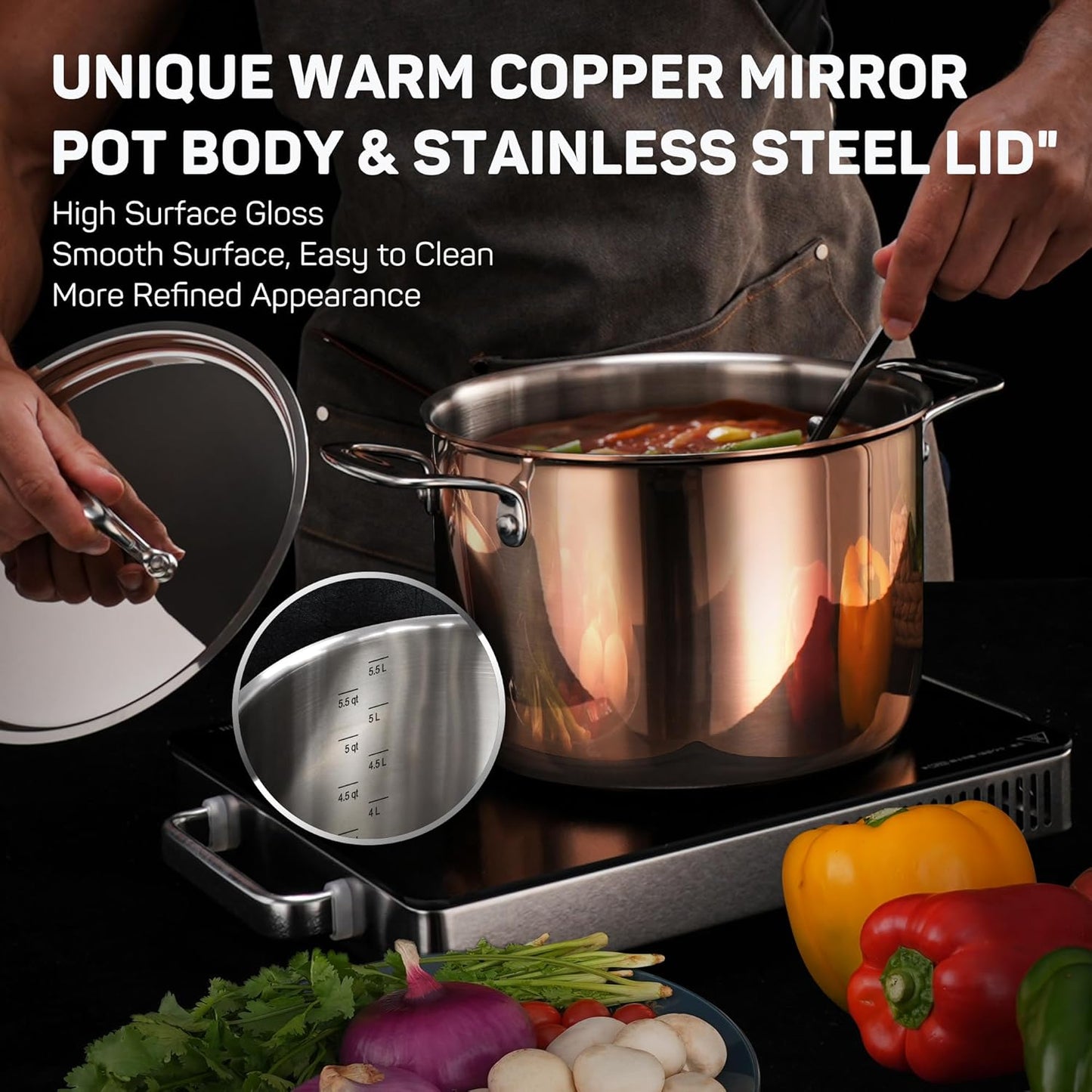 10-Piece Copper Tri-Ply Stainless Steel Cookware Set – Induction & Oven Safe