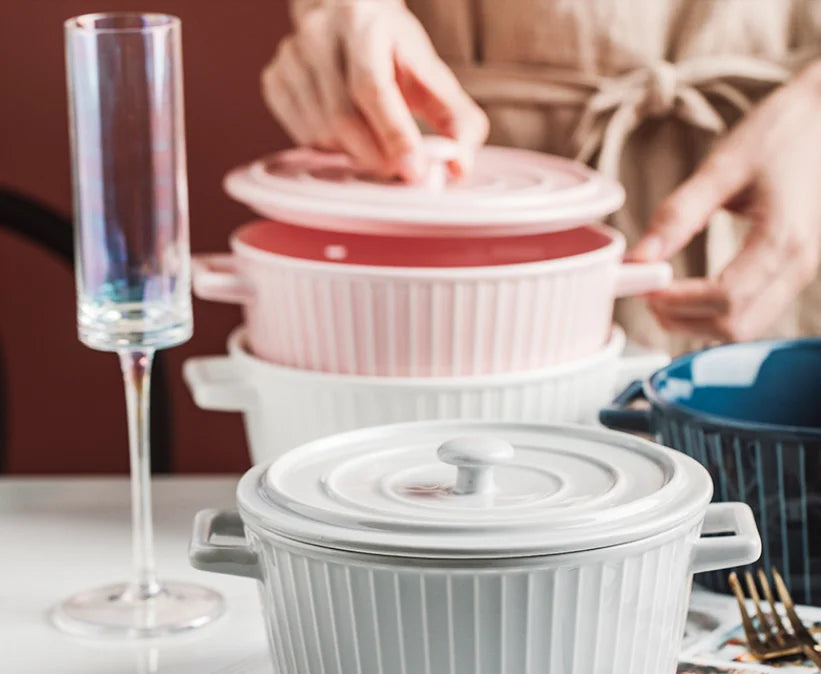 Nordic Ceramic Soup Bowl with Lid
