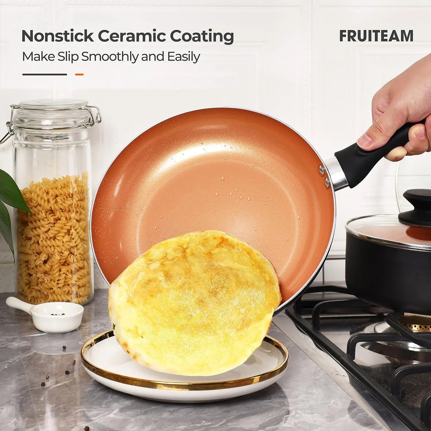 FRUITEAM 10-Piece Non-Stick Ceramic Cookware Set