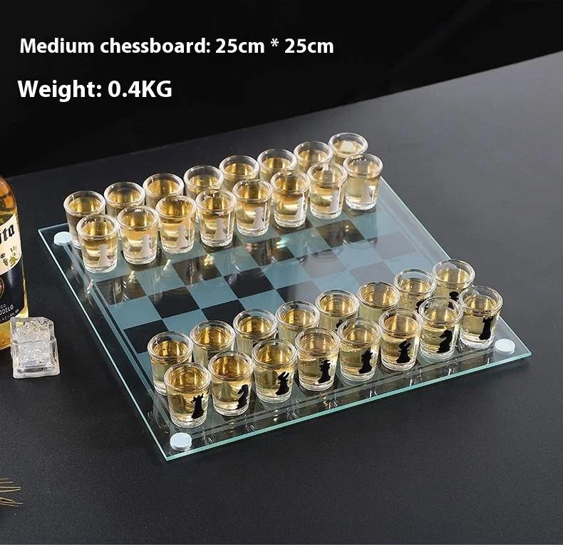 Transparent Glass Wine Glass Set with Bar Drinking Game, Whiskey & Cocktail Glasses, Tequila Chessboard Set