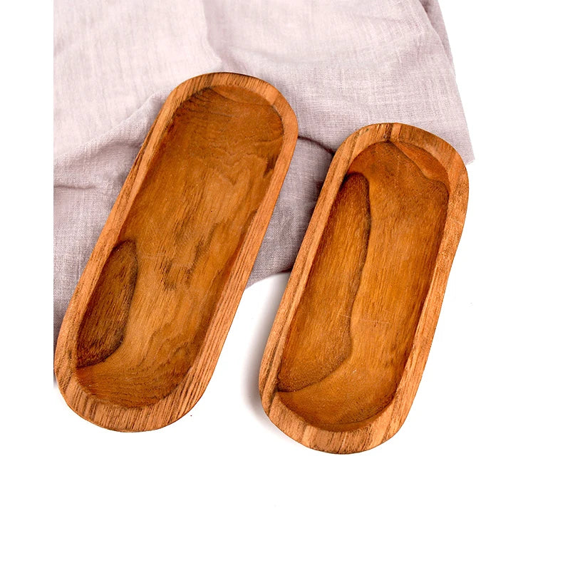 Handcrafted Oval Wooden Serving Tray – 7"x4" Decorative Plate