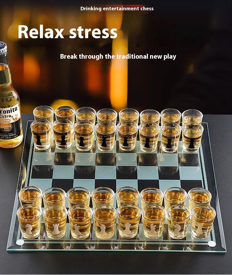 Transparent Glass Wine Glass Set with Bar Drinking Game, Whiskey & Cocktail Glasses, Tequila Chessboard Set