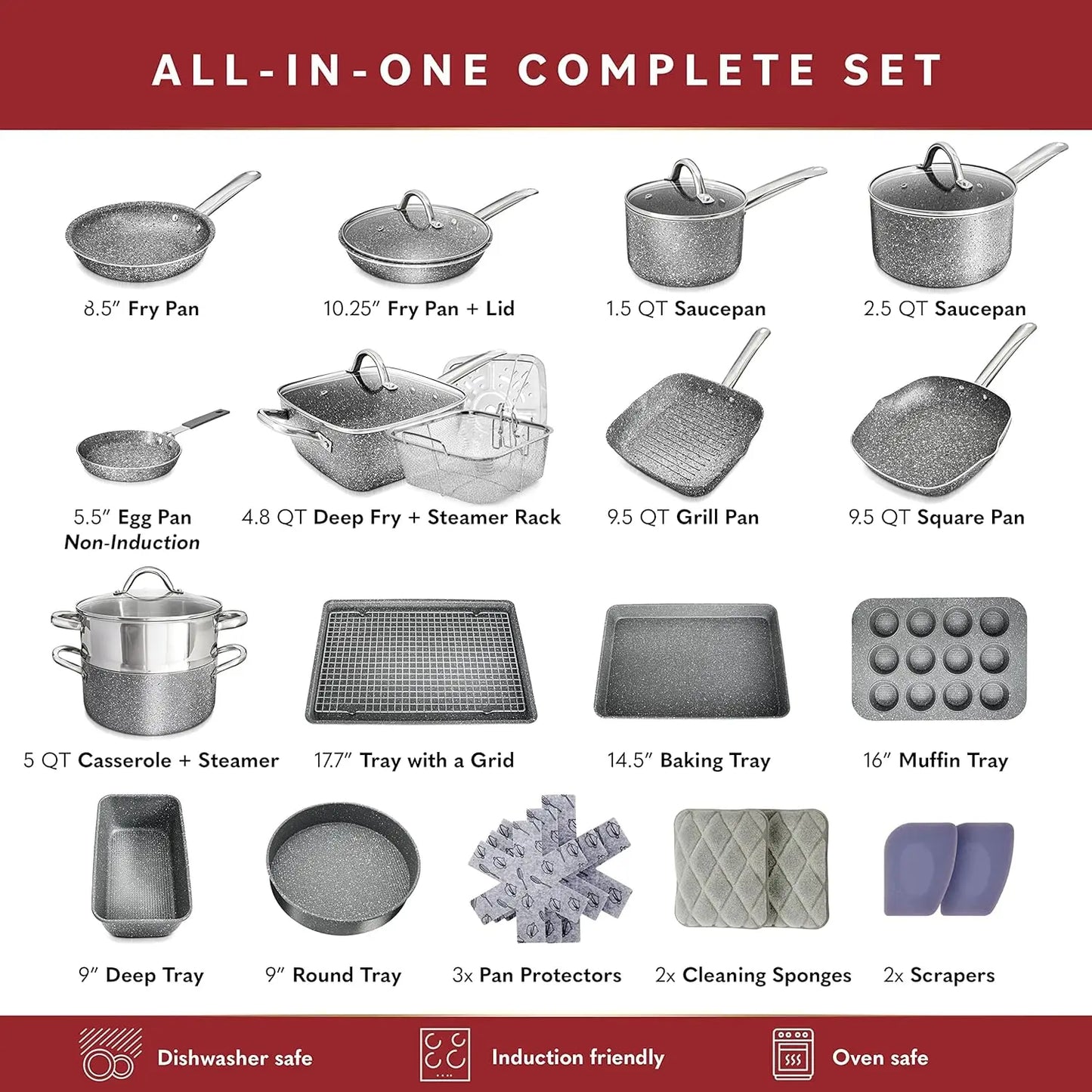Home Hero 23-Piece Non-Stick Cookware Set – Induction Compatible