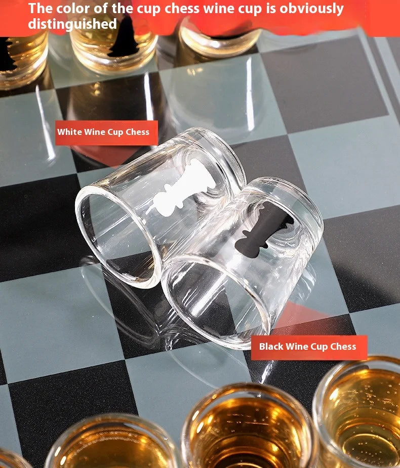 Transparent Glass Wine Glass Set with Bar Drinking Game, Whiskey & Cocktail Glasses, Tequila Chessboard Set