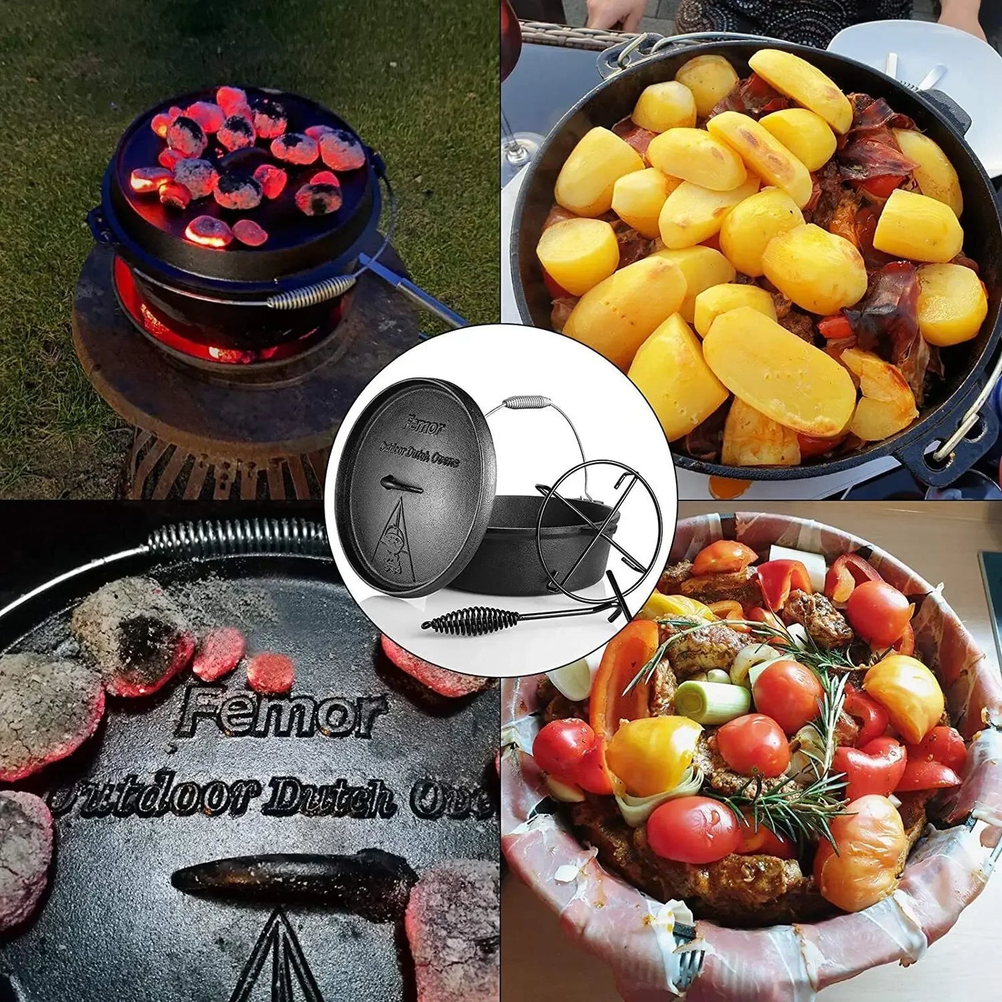 Femor 12L Large Cast Iron Dutch Oven