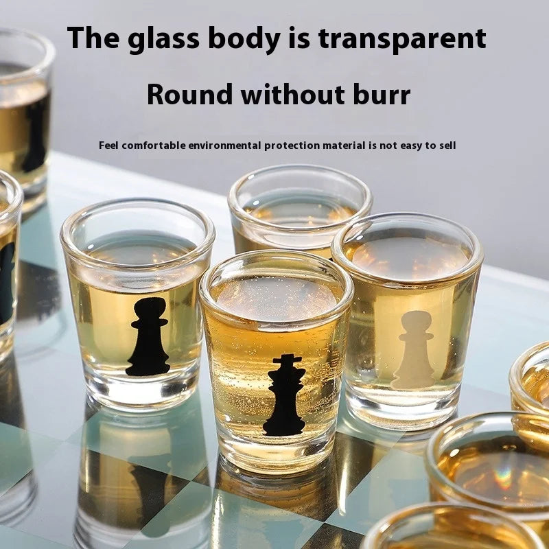 Transparent Glass Wine Glass Set with Bar Drinking Game, Whiskey & Cocktail Glasses, Tequila Chessboard Set