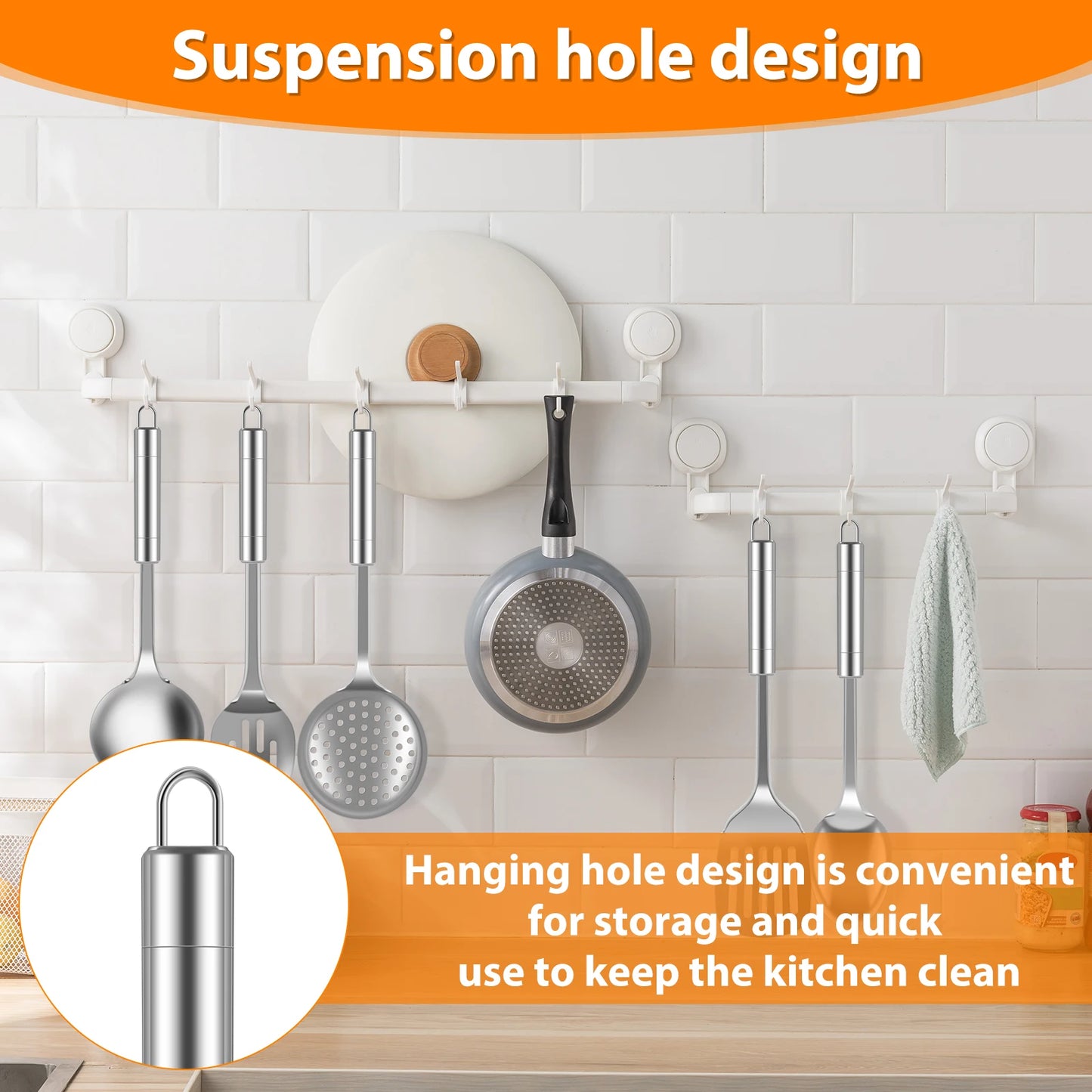 5-Piece Stainless Steel Kitchen Cooking Utensils Set | Heavy-Duty Reusable Spoons, Spatula, and Strainer