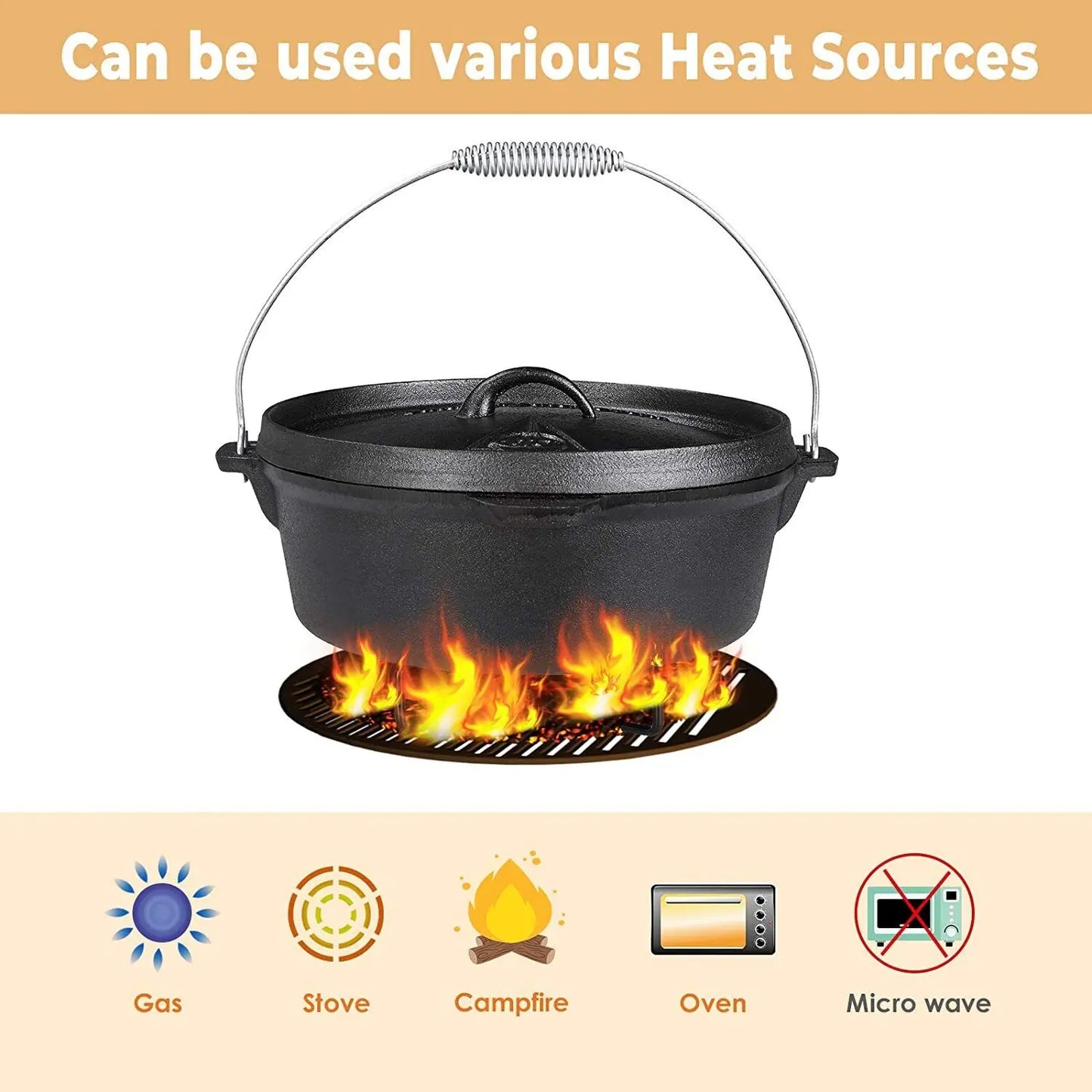 Femor 12L Large Cast Iron Dutch Oven