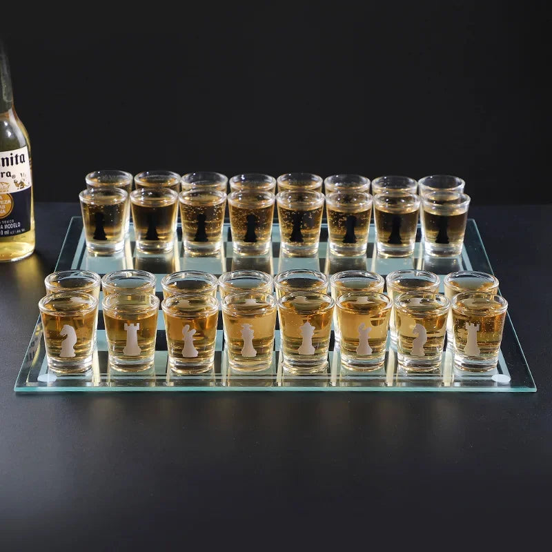 Transparent Glass Wine Glass Set with Bar Drinking Game, Whiskey & Cocktail Glasses, Tequila Chessboard Set