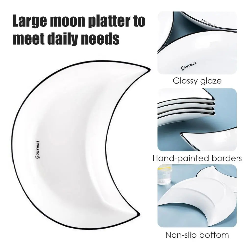 5-Piece Moon-Shaped Ceramic Dinner Plate Set – Elegant Serving Dishes