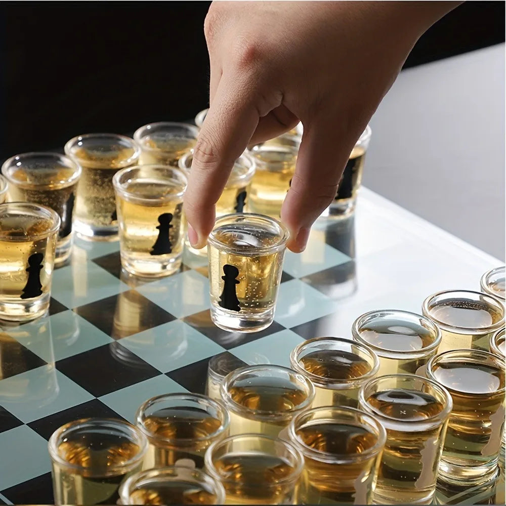 Transparent Glass Wine Glass Set with Bar Drinking Game, Whiskey & Cocktail Glasses, Tequila Chessboard Set