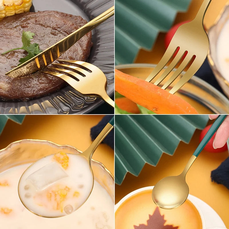 24-Piece Black & Gold Stainless Steel Cutlery Set – Elegant & Durable