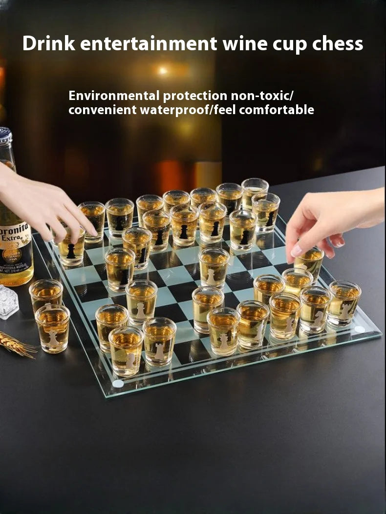 Transparent Glass Wine Glass Set with Bar Drinking Game, Whiskey & Cocktail Glasses, Tequila Chessboard Set