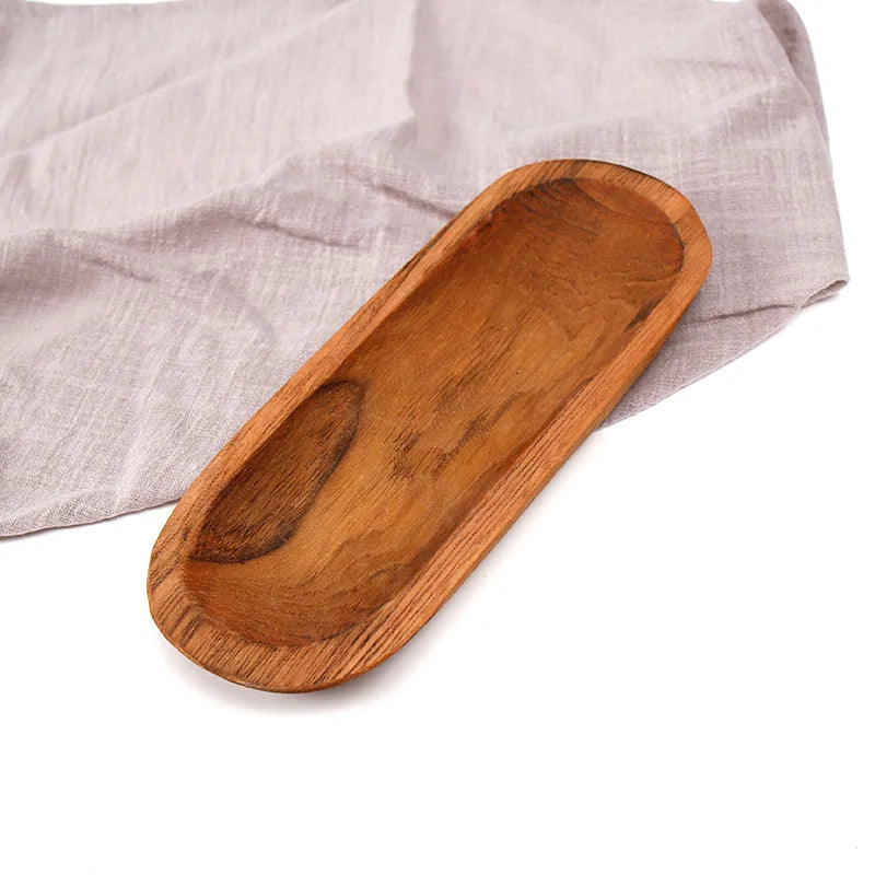 Handcrafted Oval Wooden Serving Tray – 7"x4" Decorative Plate