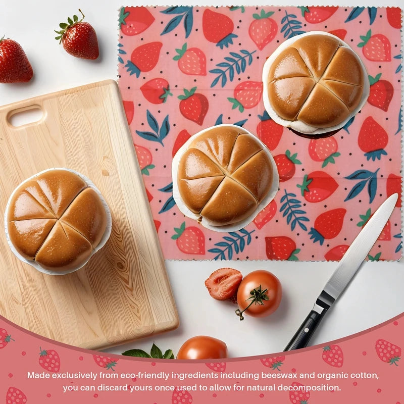 Reusable Beeswax Wrap 3 PCS Set – Eco-Friendly Food Storage for Sandwiches, Cheese, and More
