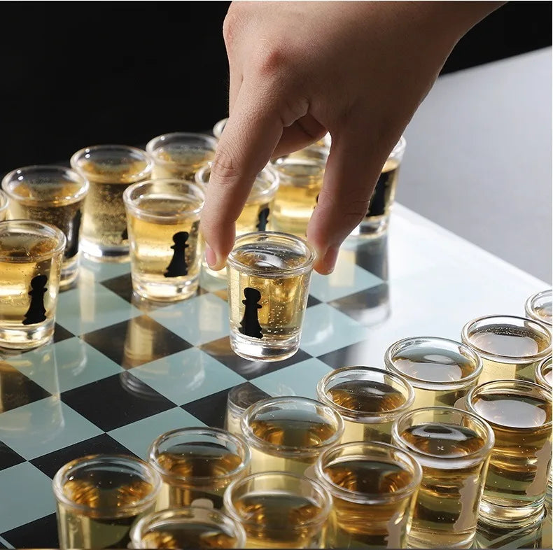 Transparent Glass Wine Glass Set with Bar Drinking Game, Whiskey & Cocktail Glasses, Tequila Chessboard Set