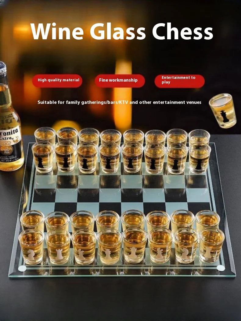 Transparent Glass Wine Glass Set with Bar Drinking Game, Whiskey & Cocktail Glasses, Tequila Chessboard Set