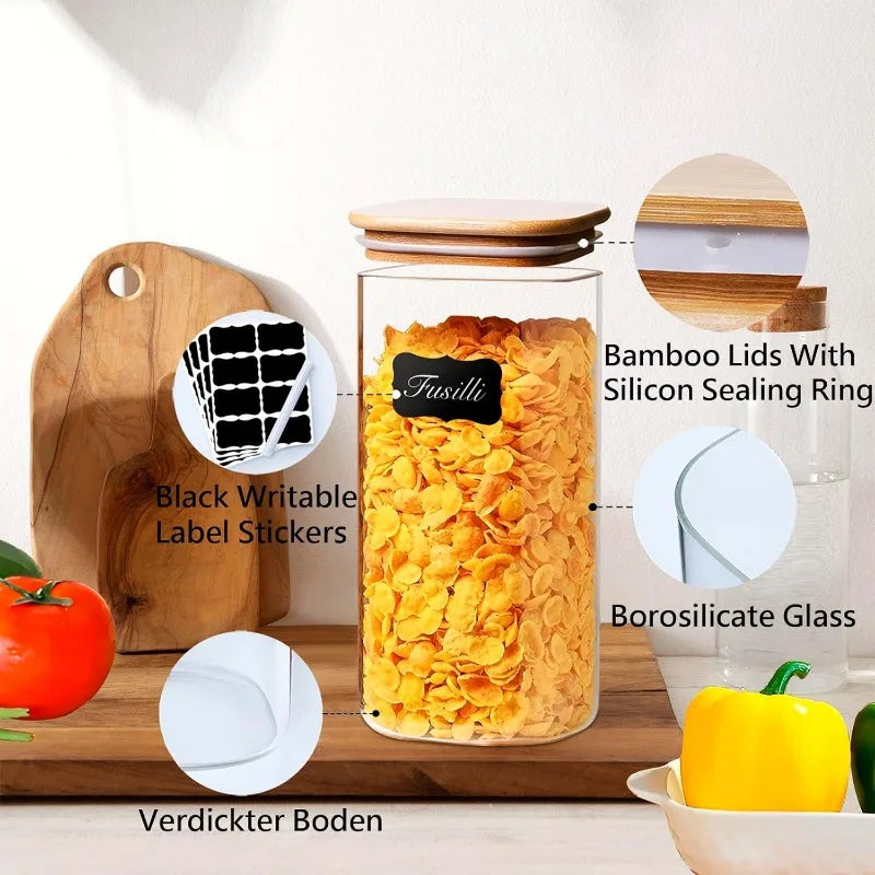50 fl.oz Airtight Glass Storage Canister with Bamboo Lid – Clear & Durable