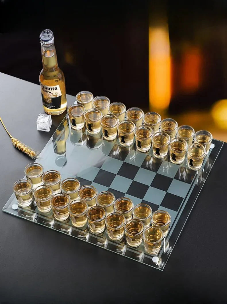 Transparent Glass Wine Glass Set with Bar Drinking Game, Whiskey & Cocktail Glasses, Tequila Chessboard Set