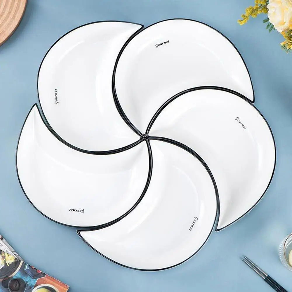 5-Piece Moon-Shaped Ceramic Dinner Plate Set – Elegant Serving Dishes