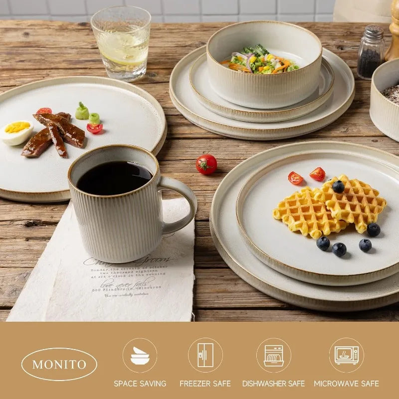 16-Piece Lead-Free Stoneware Dinnerware Set – Stylish & Safe