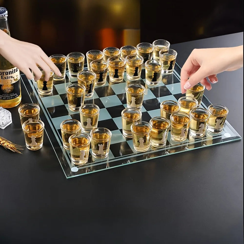 Transparent Glass Wine Glass Set with Bar Drinking Game, Whiskey & Cocktail Glasses, Tequila Chessboard Set