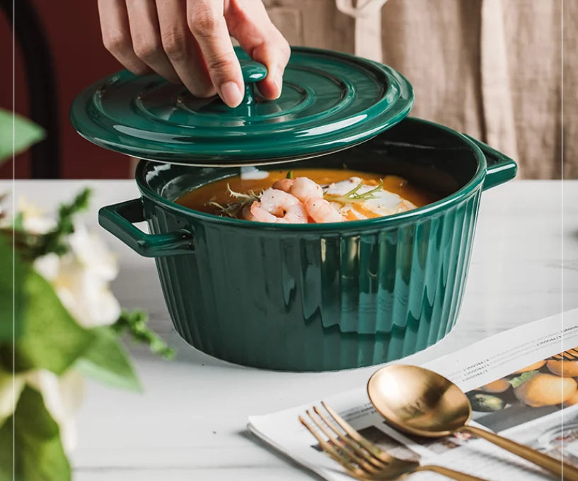 Nordic Ceramic Soup Bowl with Lid