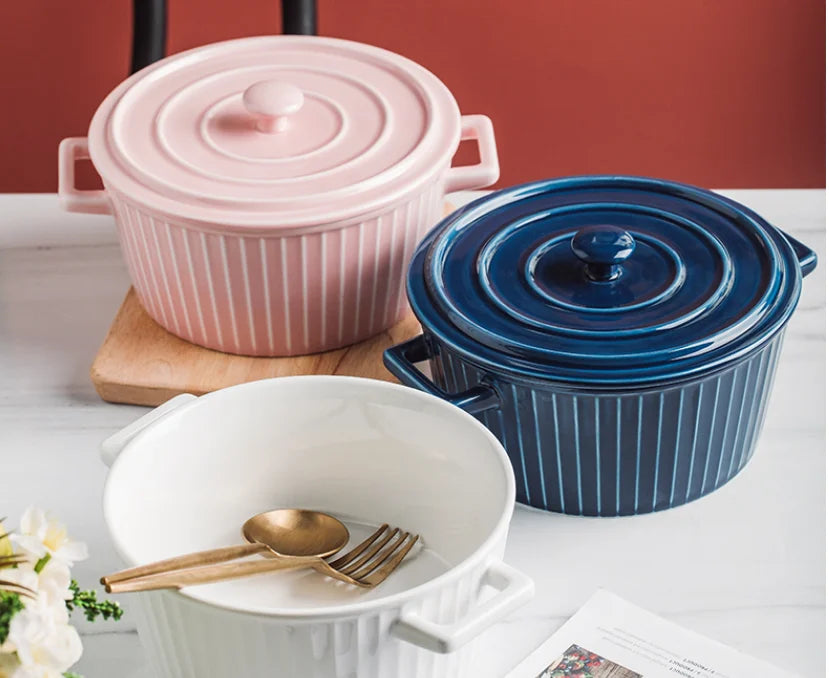 Nordic Ceramic Soup Bowl with Lid