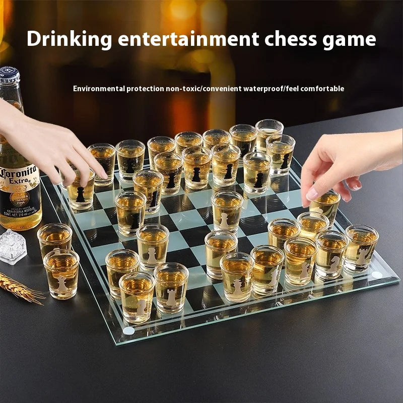 Transparent Glass Wine Glass Set with Bar Drinking Game, Whiskey & Cocktail Glasses, Tequila Chessboard Set