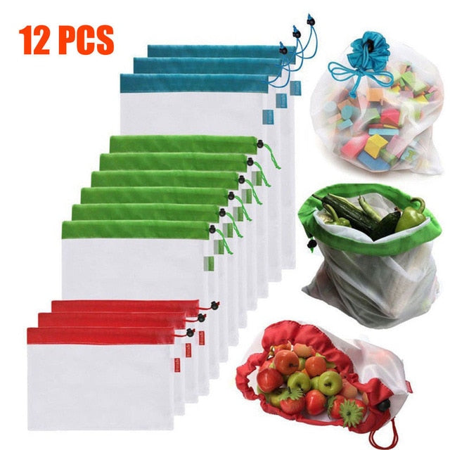 15pcs Reusable Mesh Produce Bags for Grocery, Storage & More