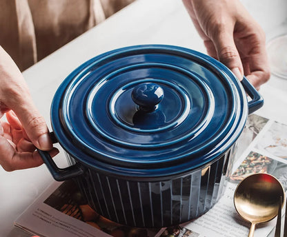 Nordic Ceramic Soup Bowl with Lid – Porcelain Baking Dish