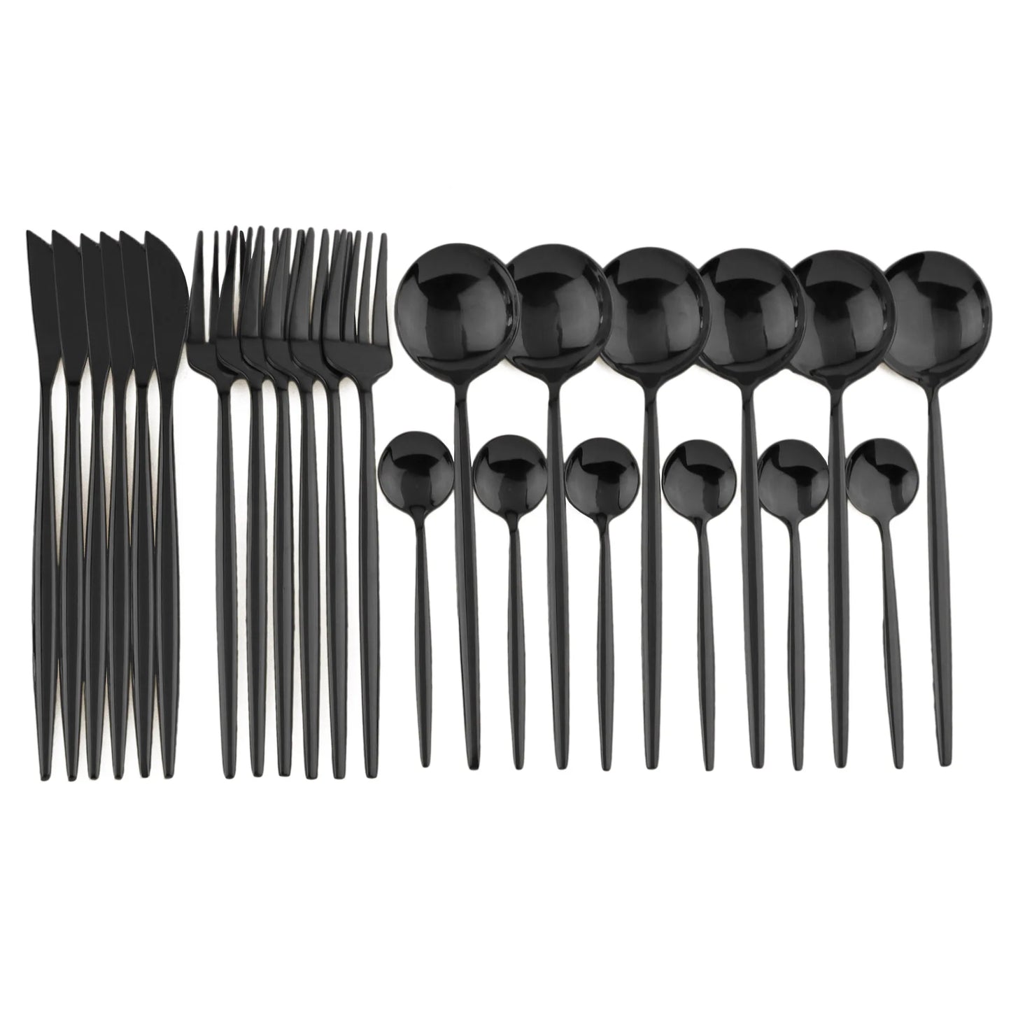 24-Piece Black Stainless Steel Western Dinnerware Set – Modern Flatware Collection