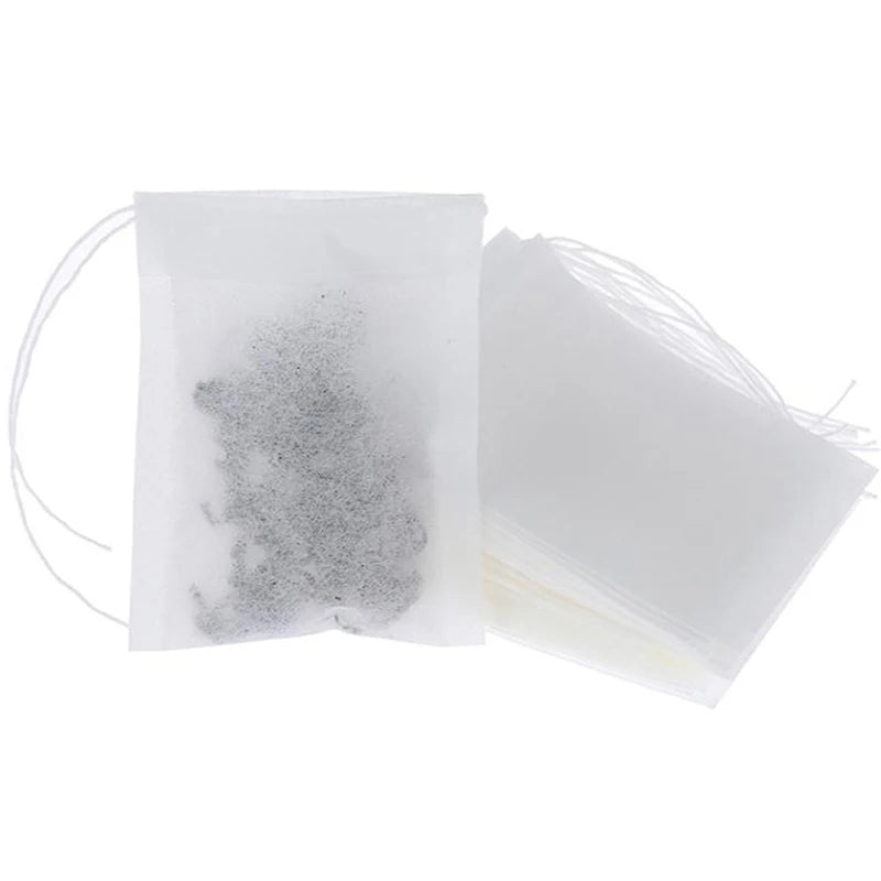 100-Piece Disposable Tea Bag Filter Bags with Drawstring Closure | Food-Grade Spice & Herbal Filters