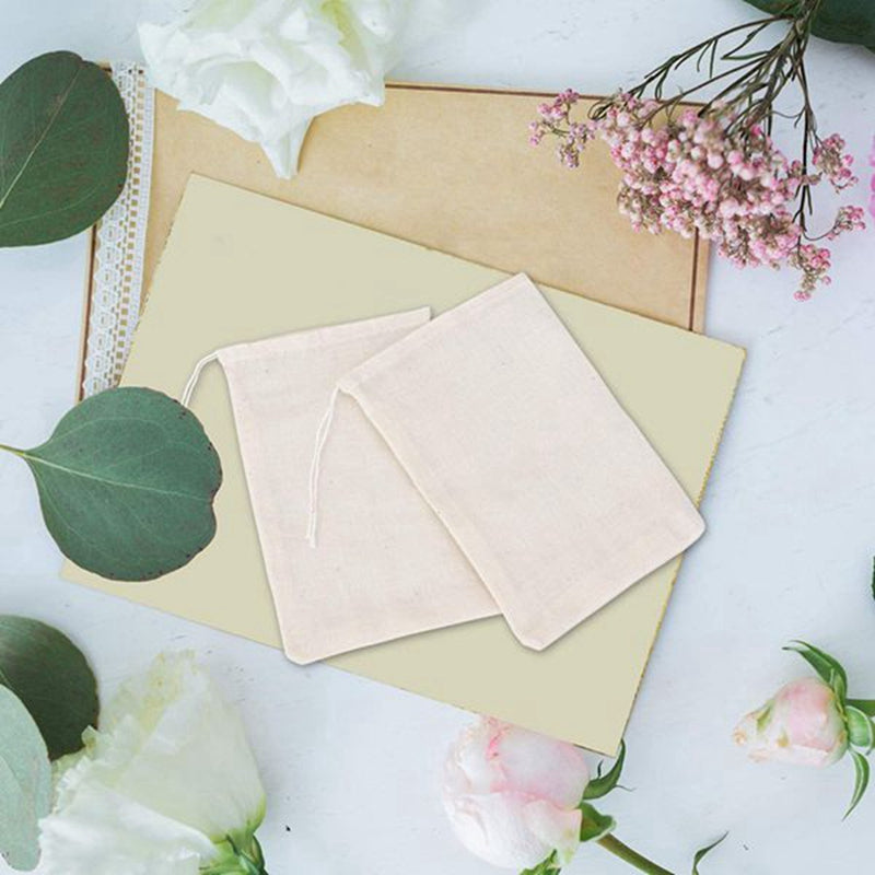 50-Pack Cotton Muslin Drawstring Bags – 4x6 Inches, Multi-Purpose for Tea, Spices & Herbs
