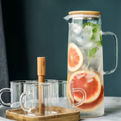 1.7L Glass Pitcher with Bamboo Lid – Hot & Cold Beverage Carafe