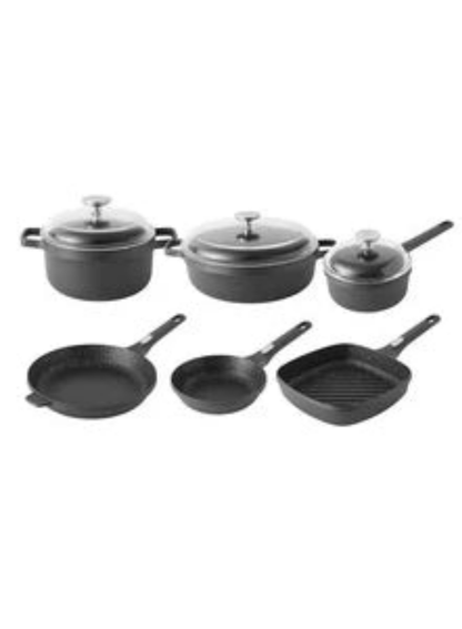 Le Creuset 9-Piece Cast Iron Cookware Set – Saucepan, Oval Dutch Oven, Braiser, Round Dutch Oven, and Iron Handle Skillet with Even Heat Distribution