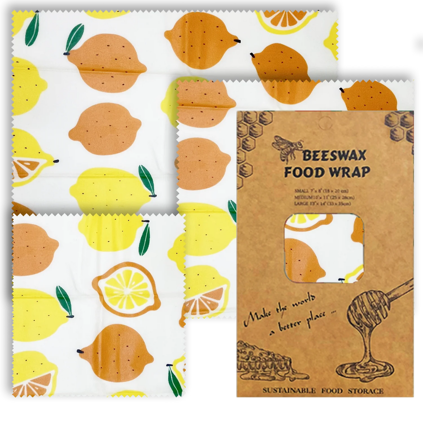 3 PCS Reusable Beeswax Food Wrap – Eco-Friendly Packaging for Cheese, Fruits, Vegetables, and More