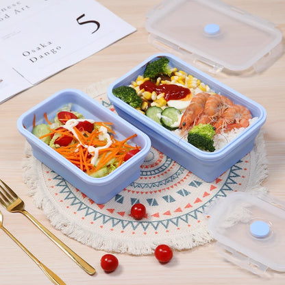 Collapsible Silicone Rectangle Lunch Box Set (4-Piece) – Bento Box Food Storage Containers (300/500/800/1200ml)