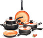 FRUITEAM 10-Piece Ceramic Non-Stick Cookware Set with Stockpot, Milk Pot, Frying Pan, and Copper Aluminum Lids