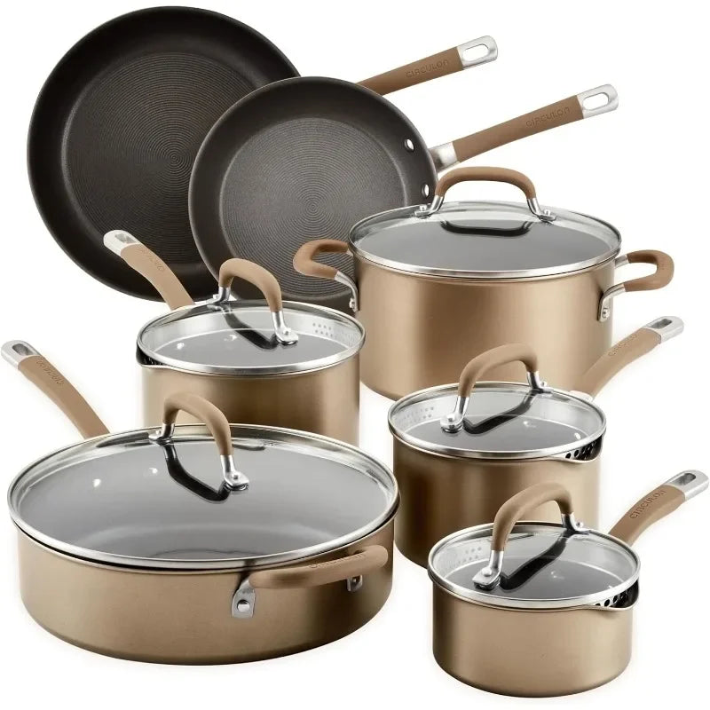 12-Piece Circulon Premier Hard Anodized Aluminum Nonstick Cookware Set, Induction Safe, Bronze