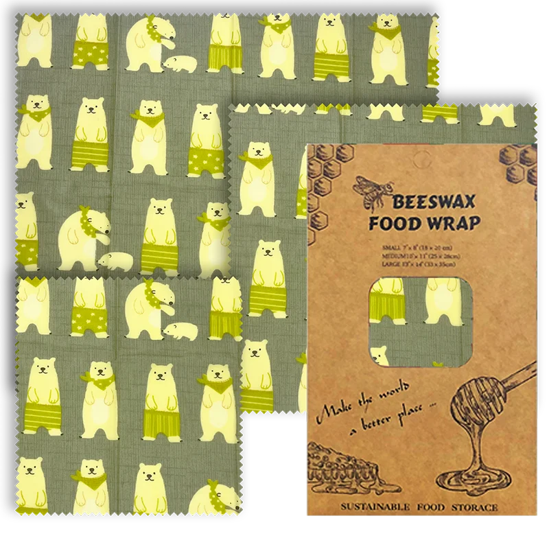 3 PCS Reusable Beeswax Food Wrap – Eco-Friendly Packaging for Cheese, Fruits, Vegetables, and More