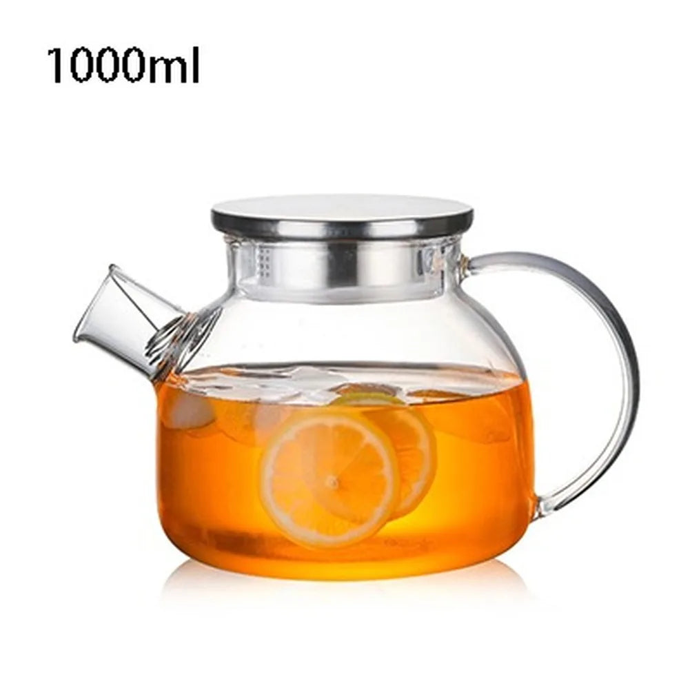 1800ml Glass Teapot with Stainless Steel Lid & Cups – Heat Resistant Kettle