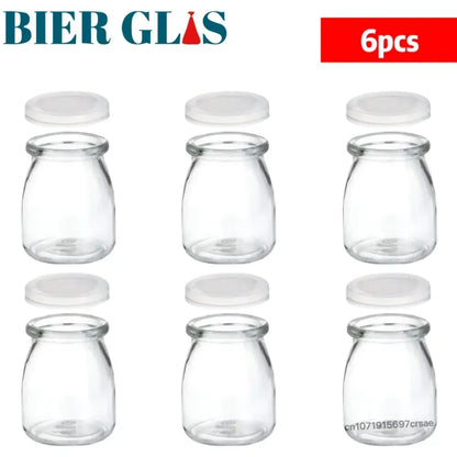 6-Piece Glass Pudding Jar Set – 100ml Yogurt Pots, Mousse Cups with Lids for Party Desserts & Food Storage