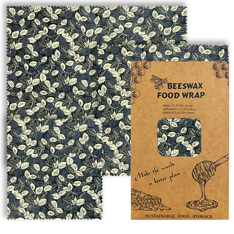 3 PCS Reusable Beeswax Food Wrap – Eco-Friendly Packaging for Cheese, Fruits, Vegetables, and More