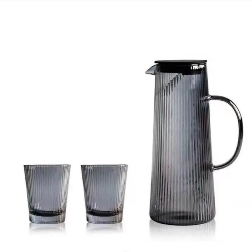 Elegant Stripe Glass Pitcher - 1.2L with Stainless Steel Lid