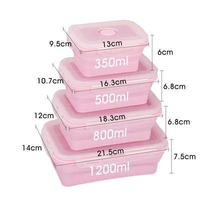 Collapsible Silicone Rectangle Lunch Box Set (4-Piece) – Bento Box Food Storage Containers (300/500/800/1200ml)