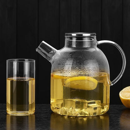 1800ml Glass Teapot with Stainless Steel Lid & Cups – Heat Resistant Kettle